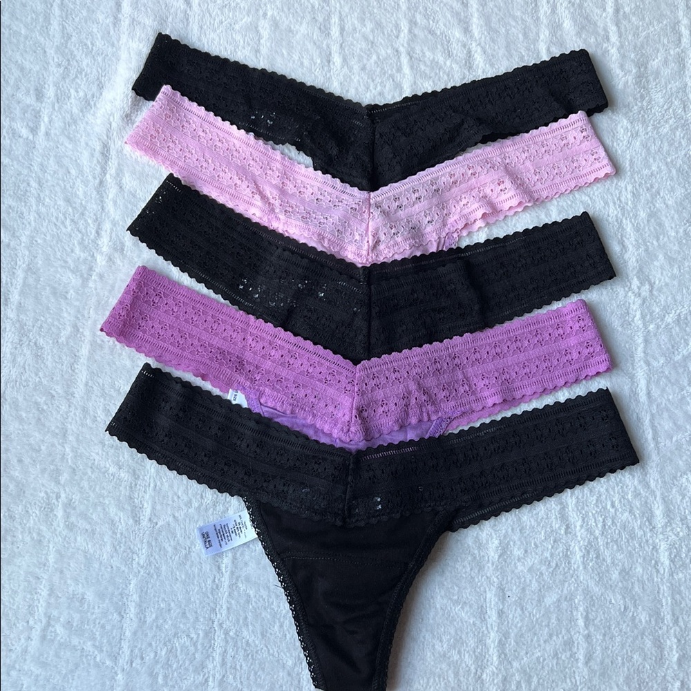 (5)Hanky Panky Dream Lace Trim  Low Rise Thongs